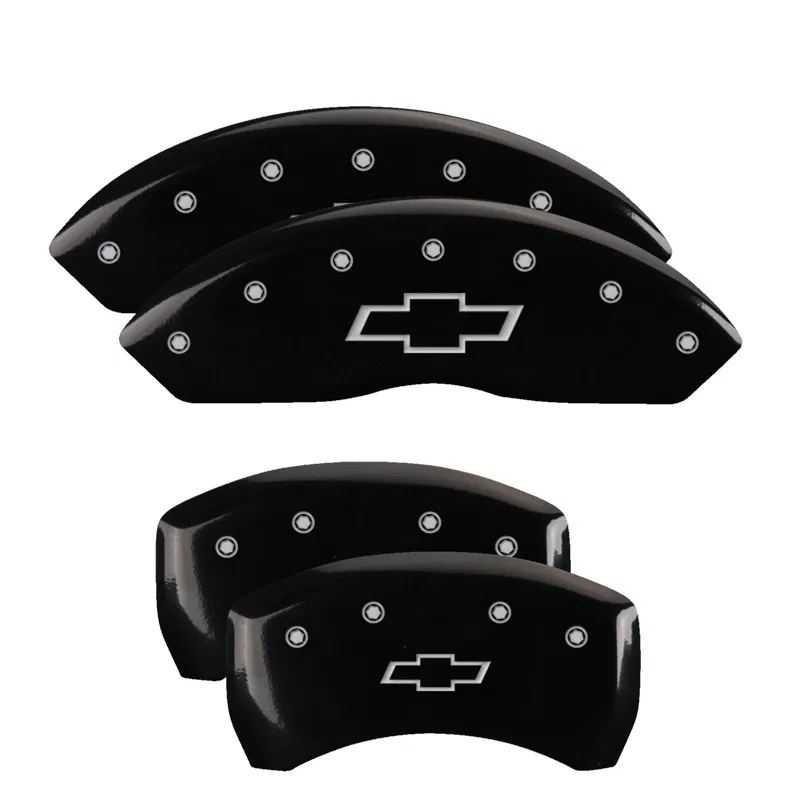 14257SBOWBK – MGP CALIPER Caliper Cover, Set of 4 Silver Chevy Bowtie Logo Powder Coated Black Aluminum
